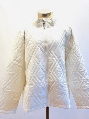 Voyager Women Collared Zip-Up Quilted Lightweight Cream Jacket Size XXLarge